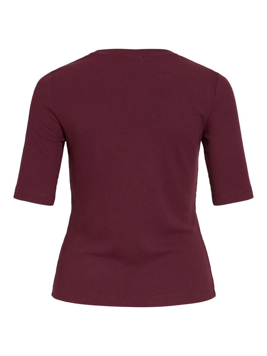 VILA ROUND NECK SHORT SLEEVED TOP, Decadent Chocolate, highres - 14108417_DecadentChocolate_002.jpg
