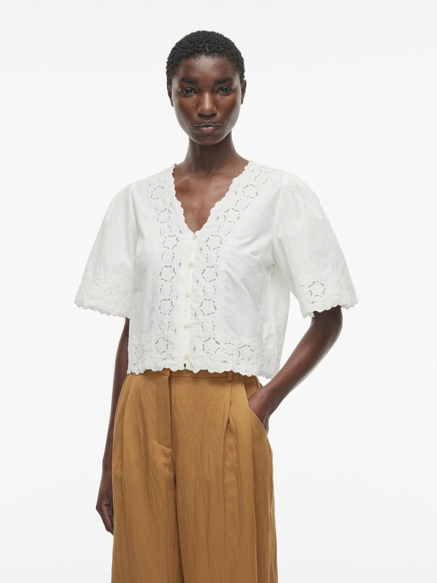 VILA V-NECK SHORT SLEEVED TOP, Cloud Dancer, highres - 14105879_CloudDancer_003.jpg