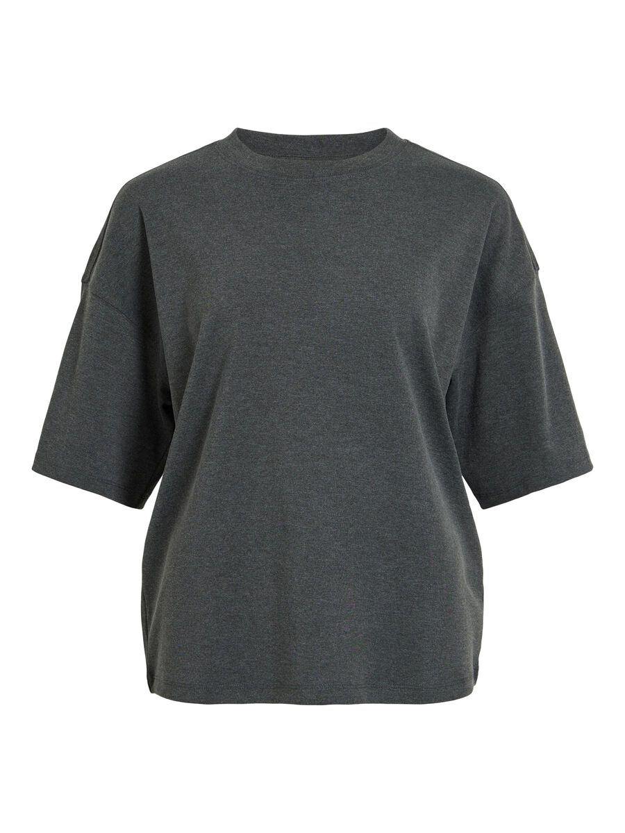 Carousel image - ROUND NECK OVERSIZED T-SHIRT, Dark Grey Melange | 1
