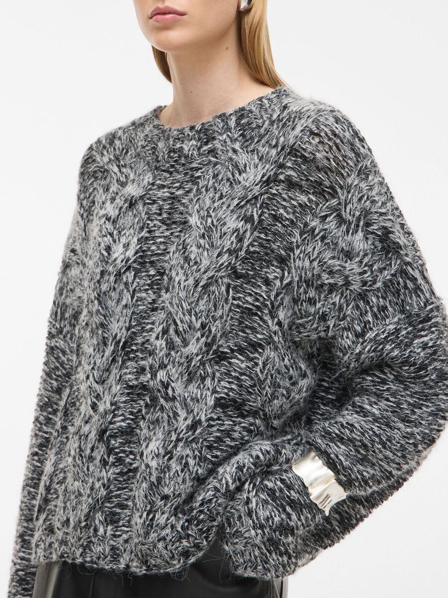Carousel image - WOOL BLEND KNITTED PULLOVER, Medium Grey Melange | 3