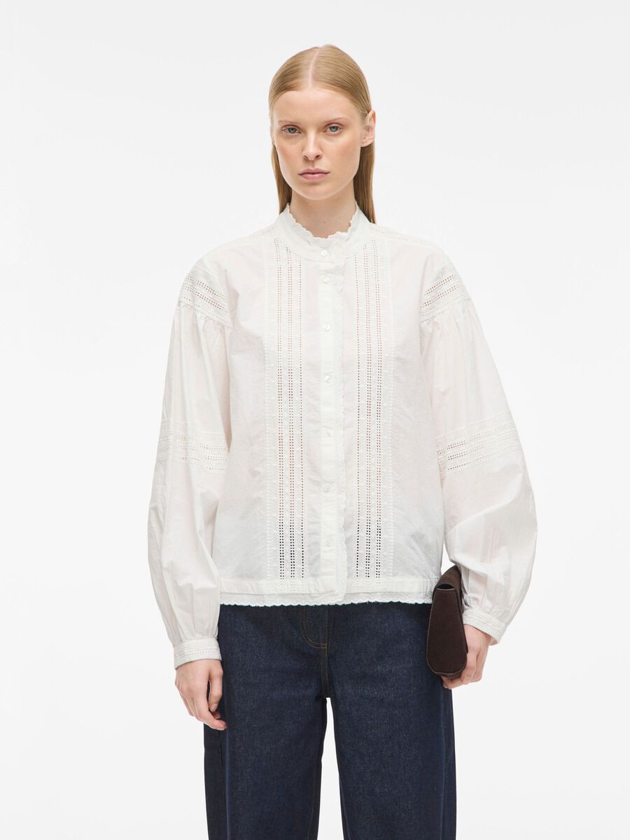 Carousel image - MANDARIN COLLAR LONG SLEEVED SHIRT, Cloud Dancer | 1