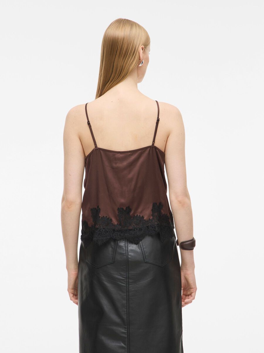 Carousel image - LACE TRIM STRAP TOP, Chicory Coffee | 2