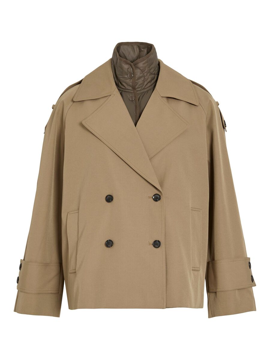 VILA SHORT 2-IN-1 TRENCHCOAT, Petrified Oak, highres - 14108591_PetrifiedOak_001.jpg
