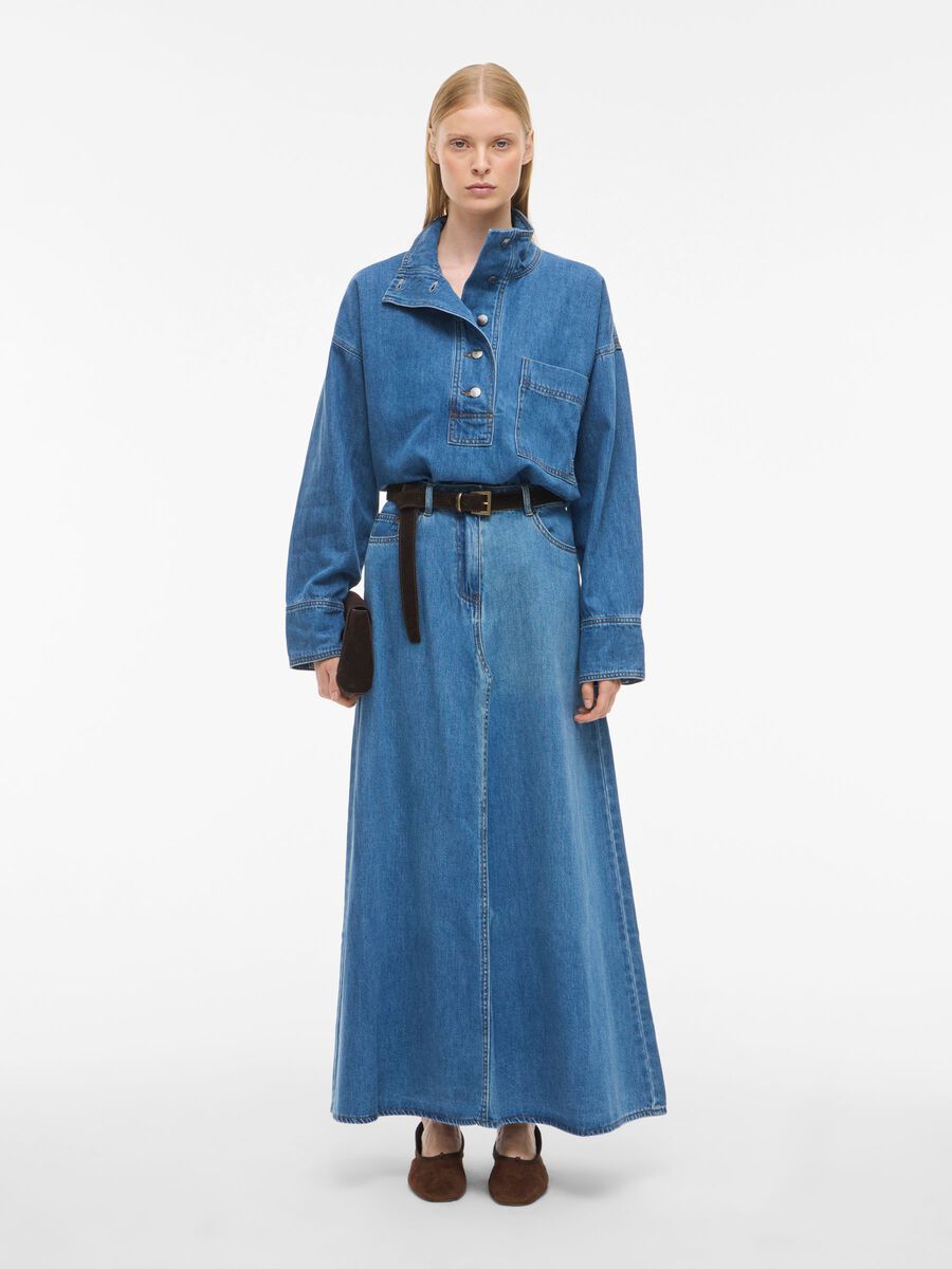 Product tile image - HIGH NECK DENIM SHIRT, Medium Blue Denim | 14108696_MediumBlueDenim