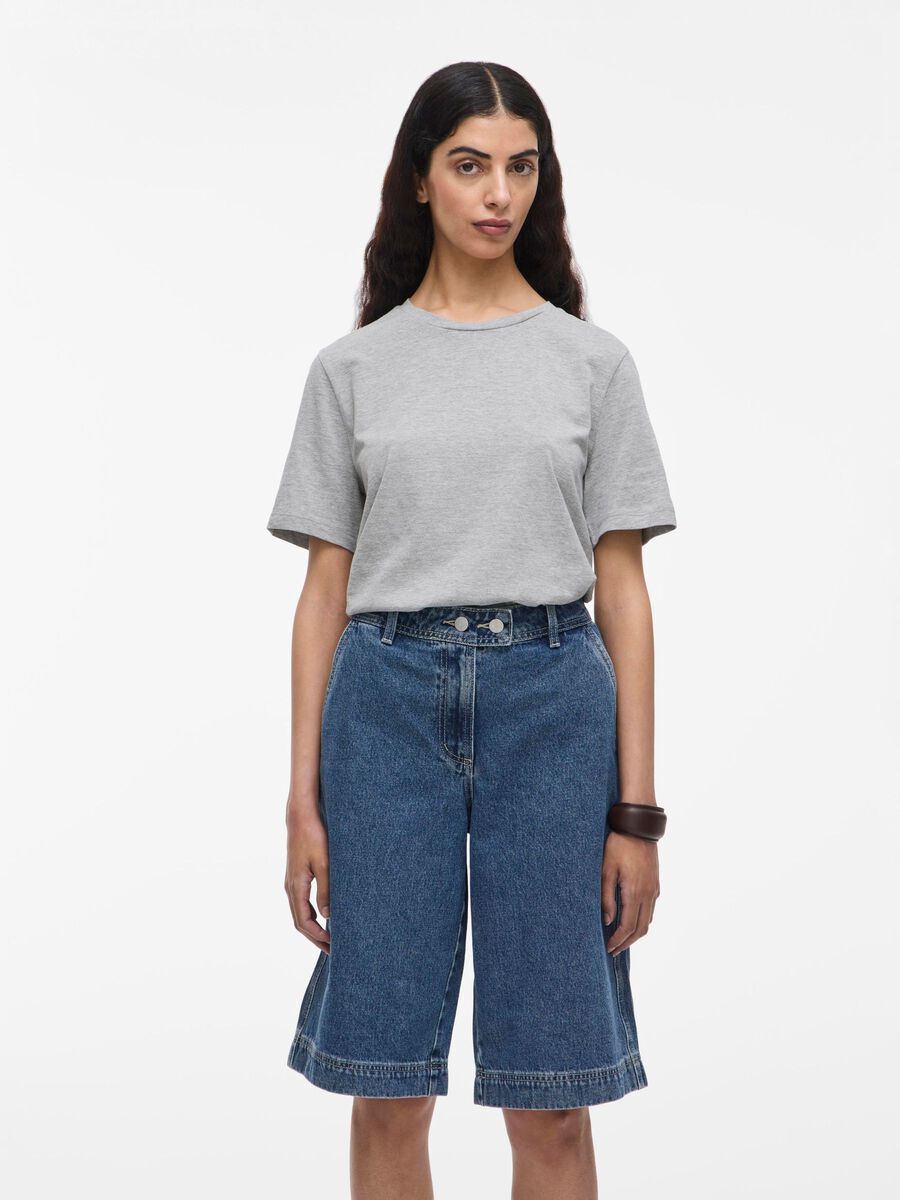 VILA COTTON T-SHIRT, Light Grey Melange, highres - 14109463_LightGreyMelange_003.jpg