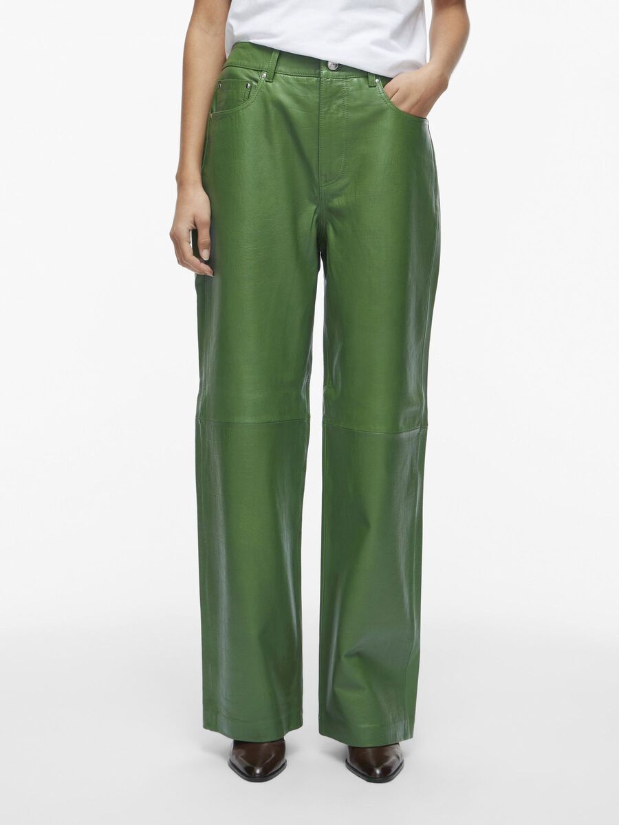 VILA HIGH WAIST LEATHER TROUSERS, Artichoke Green, highres - 14102853_ArtichokeGreen_003.jpg