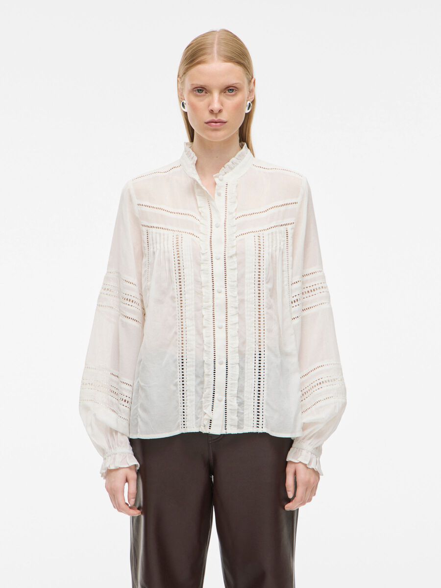 Carousel image - MANDARIN COLLAR LONG SLEEVED SHIRT, Cloud Dancer | 1