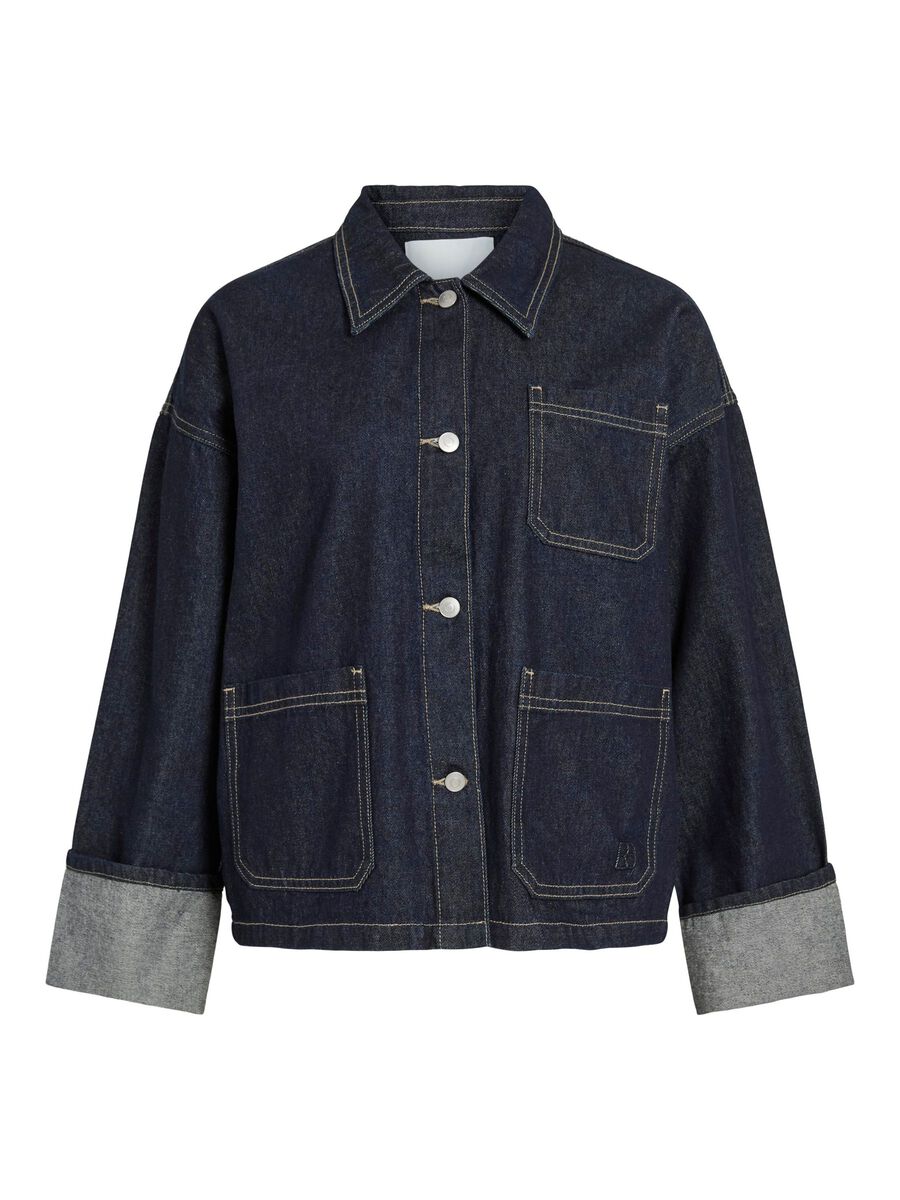 VILA BUTTONED DENIM JACKET, Dark Medium Blue Denim, highres - 14107758_DarkMediumBlueDenim_001.jpg